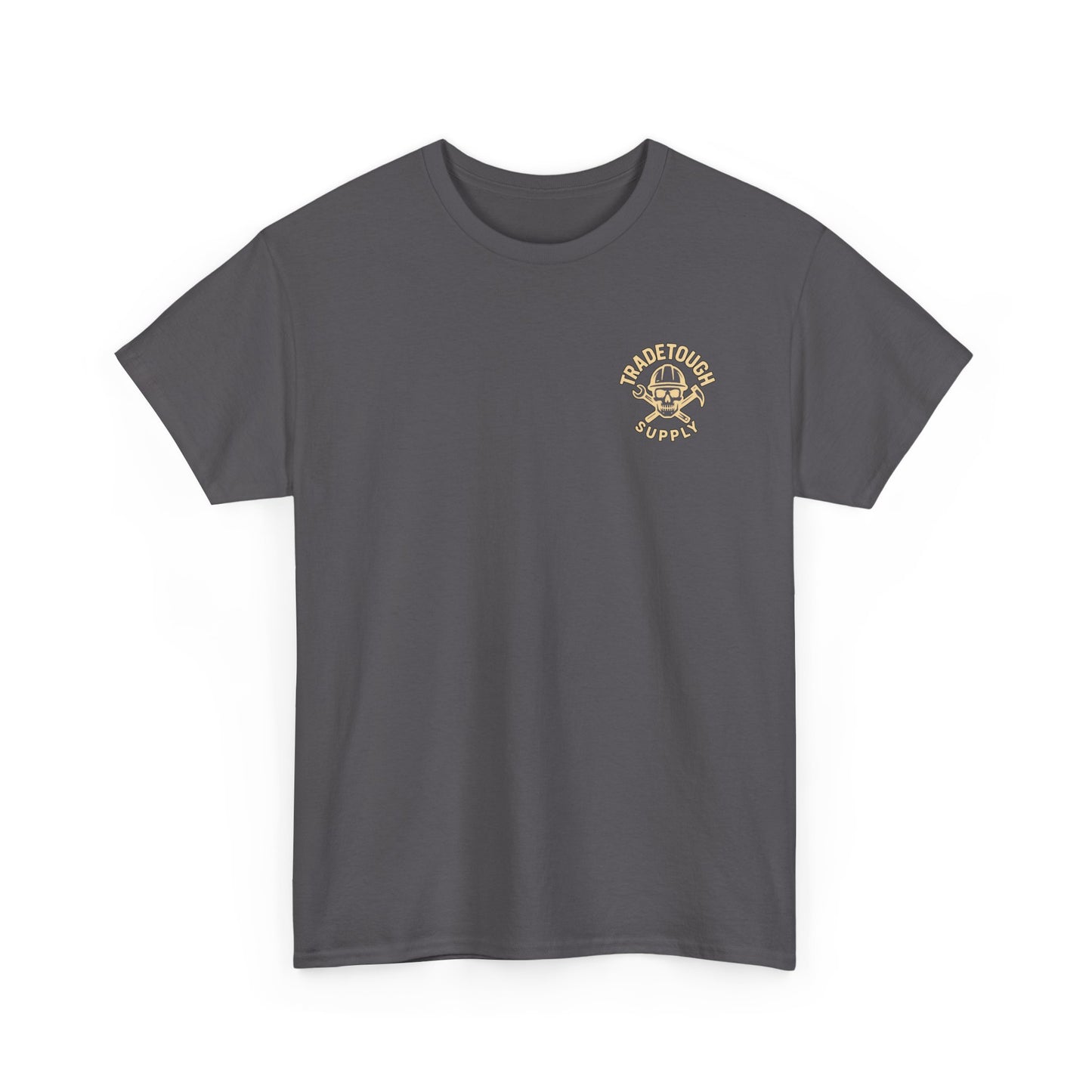 Close-up of welding tee graphic – skeleton with helmet and arc strike torch