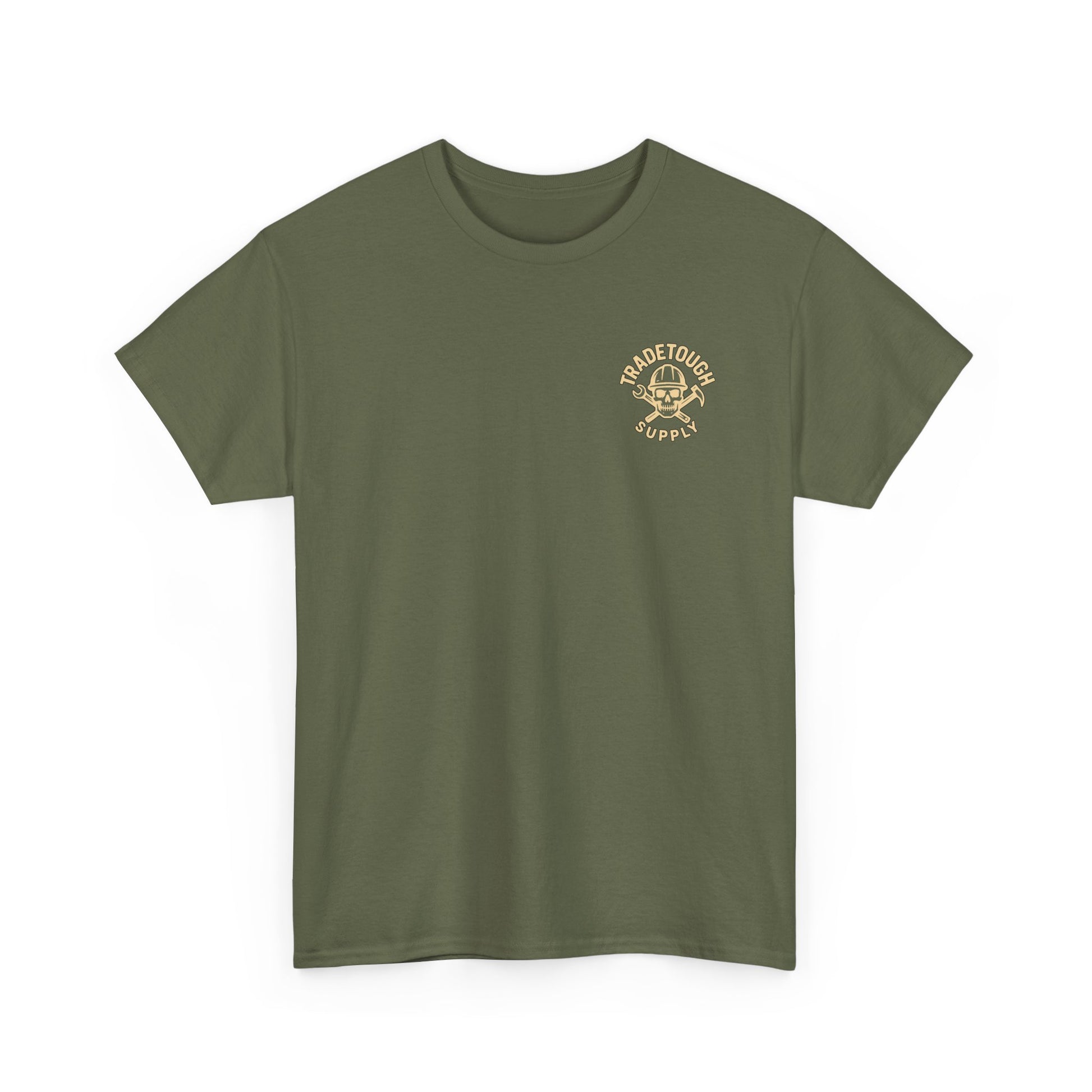 Green t-shirt with a logo on the chest against a white background