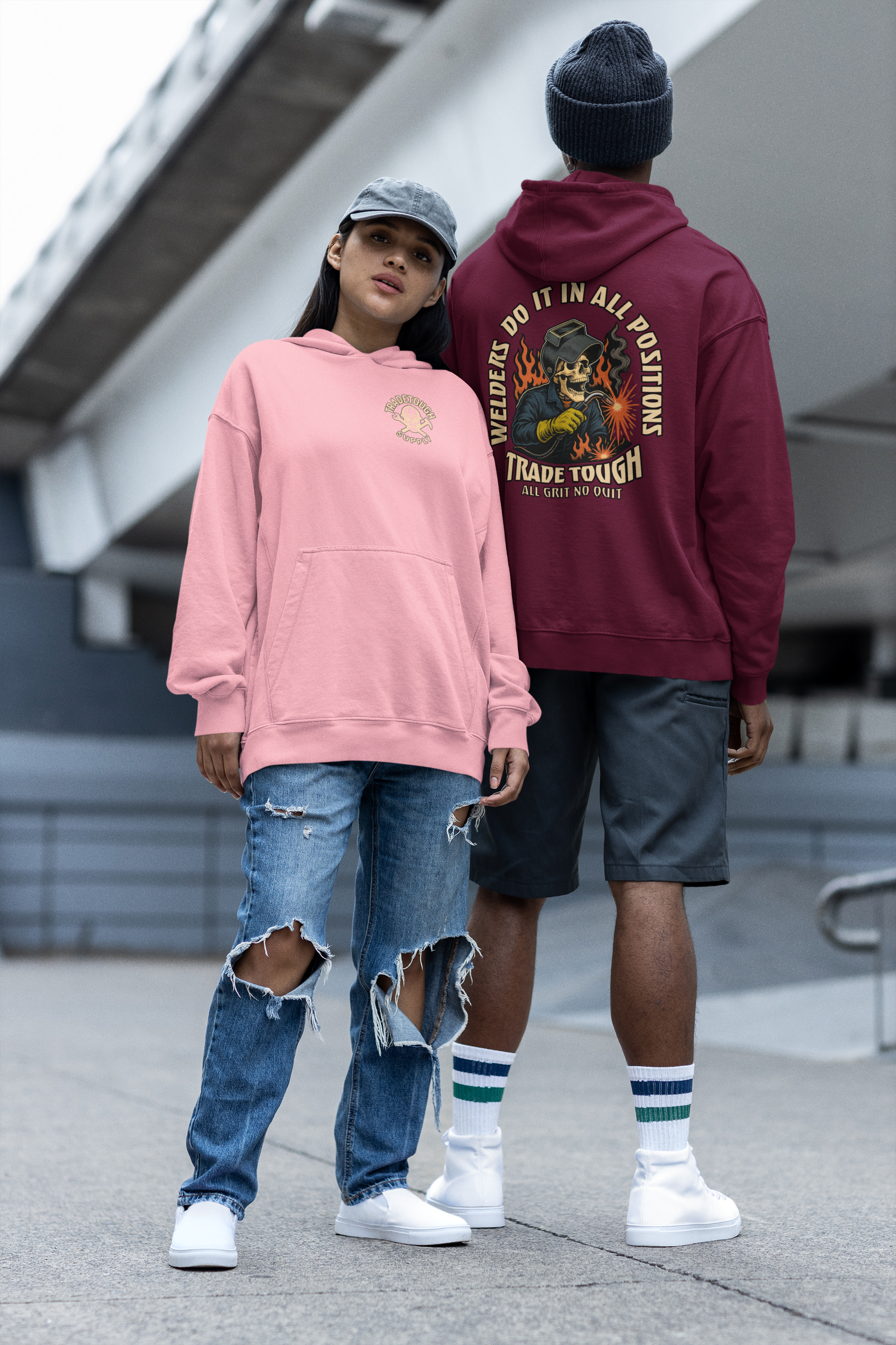 Hangin’ outdoors in the Welders Do It In All Positions hoodie – gritty workwear for jobsite or off-hours

