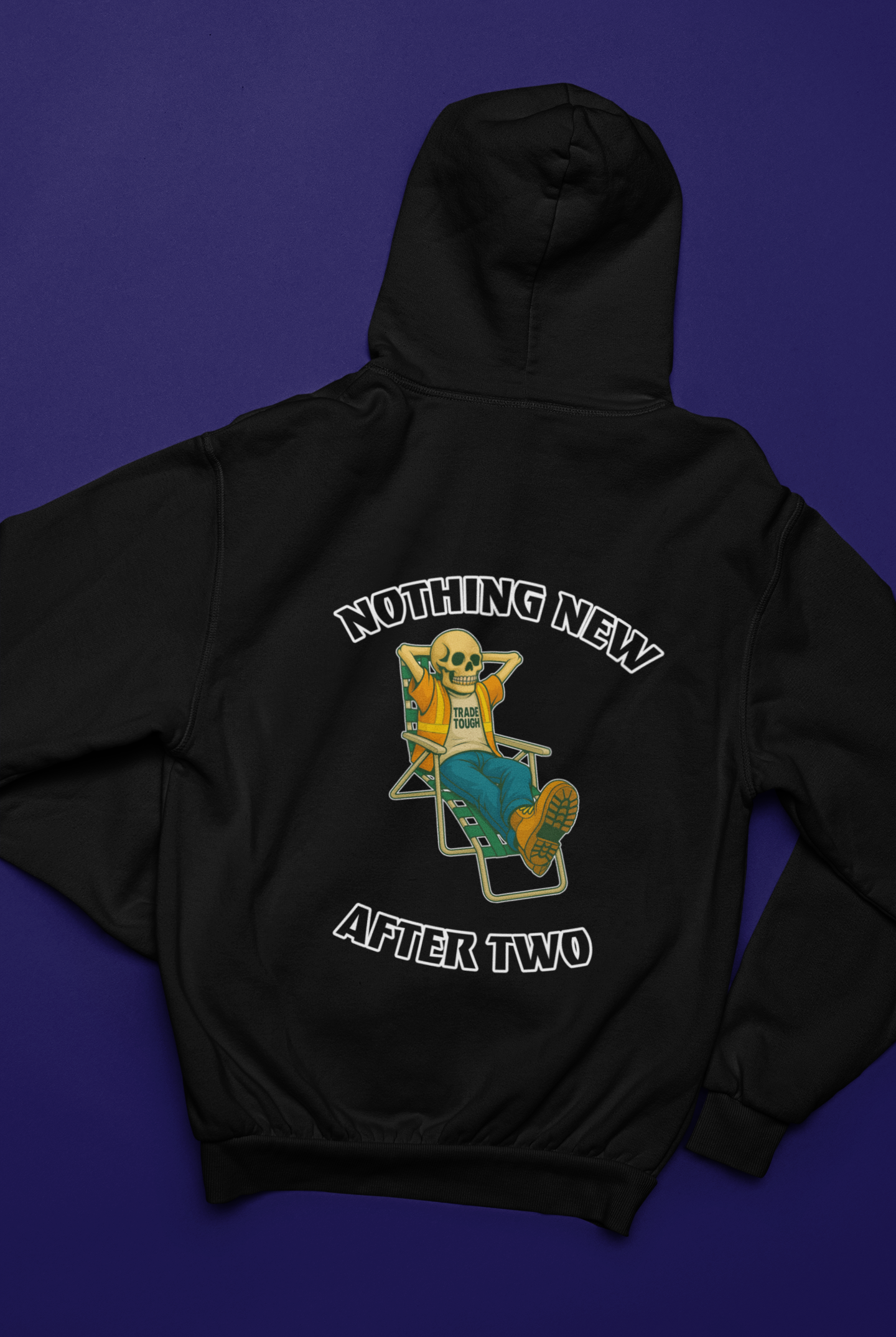 Close-up of the large skeleton graphic on the back of the hoodie

