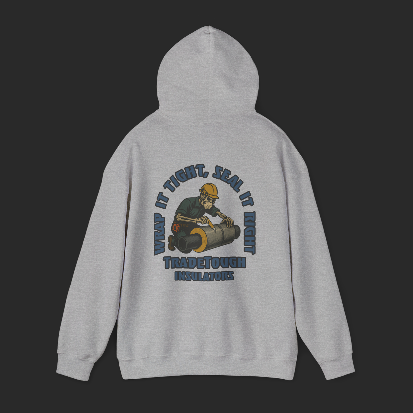 Industrial Insulator Hoodie – Gritty Skeleton Wrapping Pipe Graphic – TradeTough Workwear