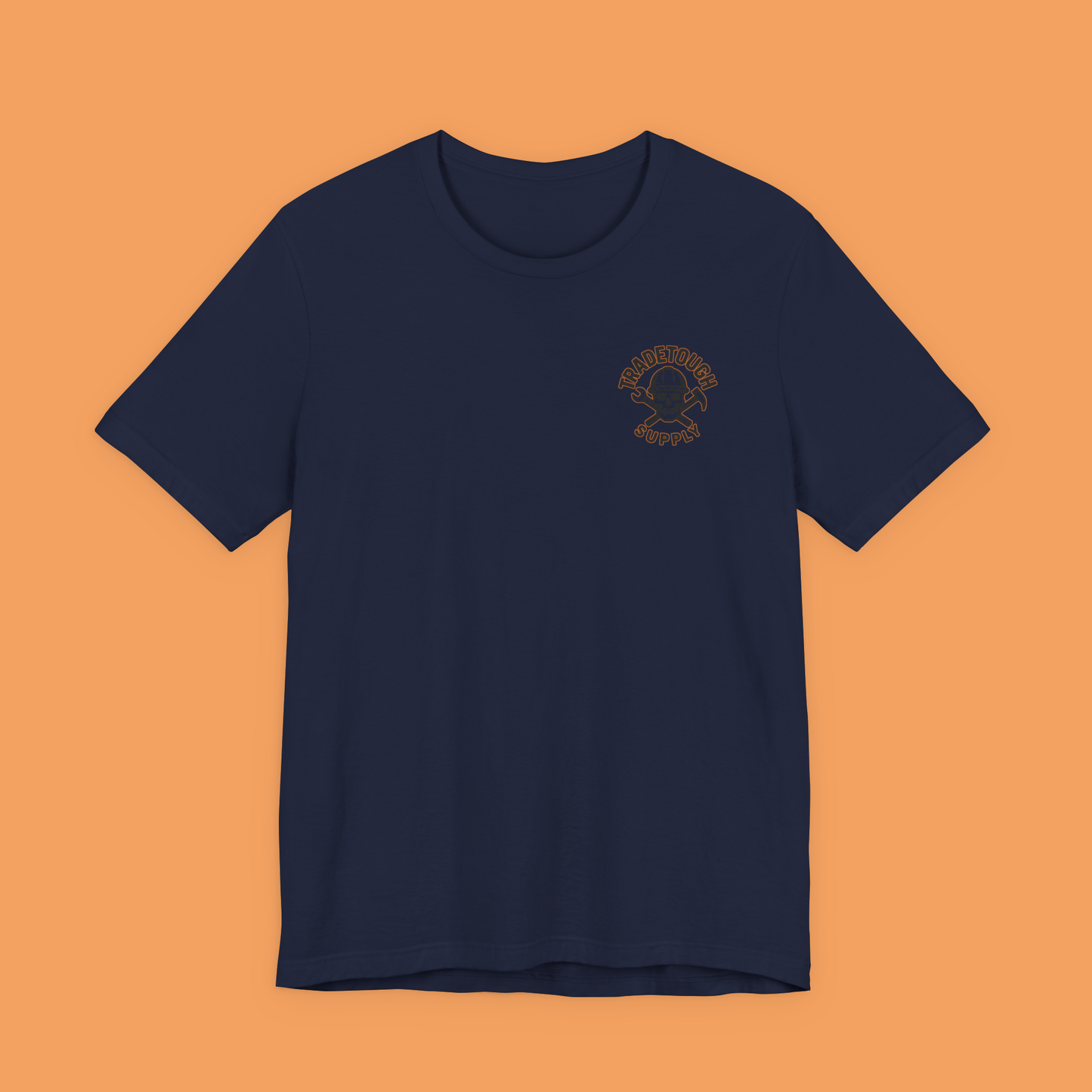 Navy blue electrician tee featuring front chest TradeTough logo in clean flat lay