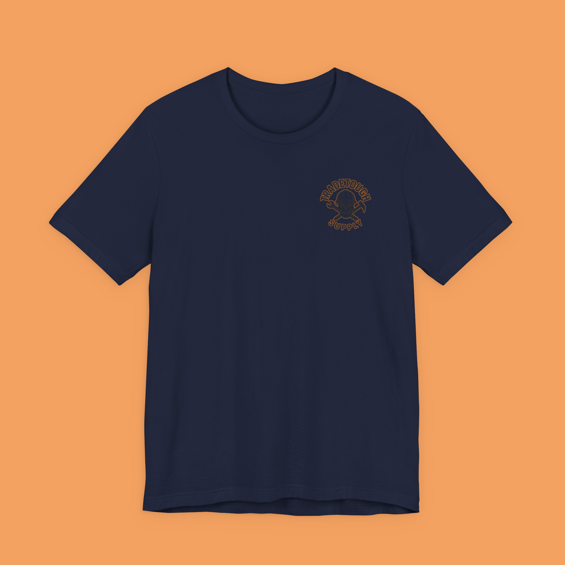 Navy blue electrician tee featuring front chest TradeTough logo in clean flat lay