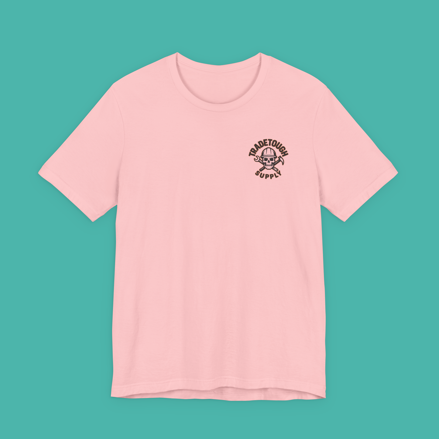 Bright pink electrician shirt front with small logo – workwear meets style