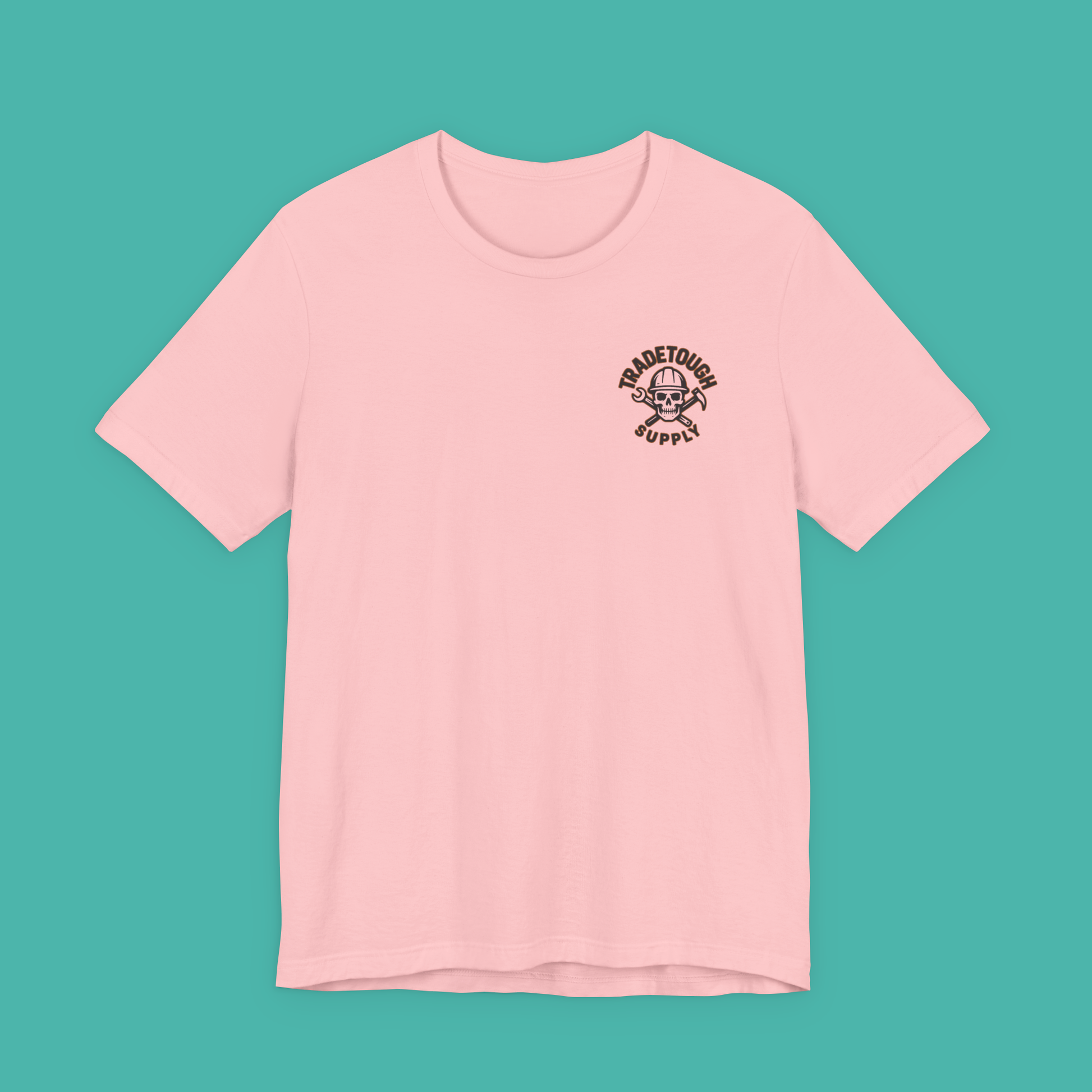 Bright pink electrician shirt front with small logo – workwear meets style