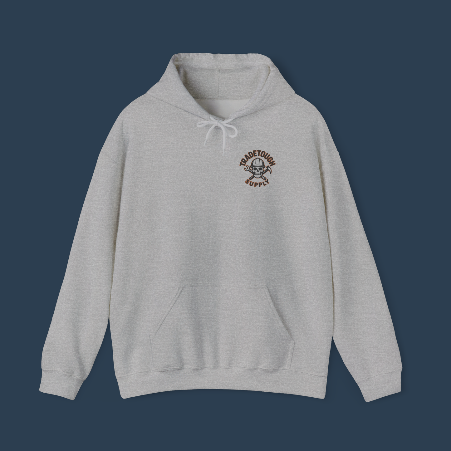 Front of sport grey electrician hoodie showing clean fit and logo