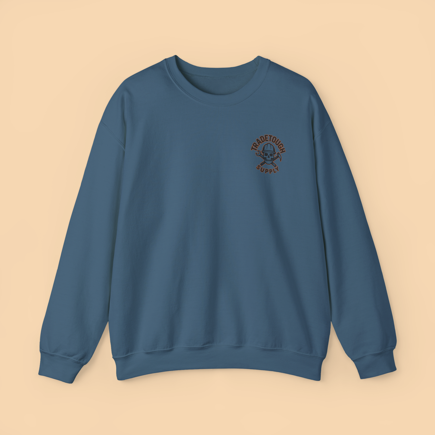 Indigo blue front flat lay featuring logo and thick cotton construction