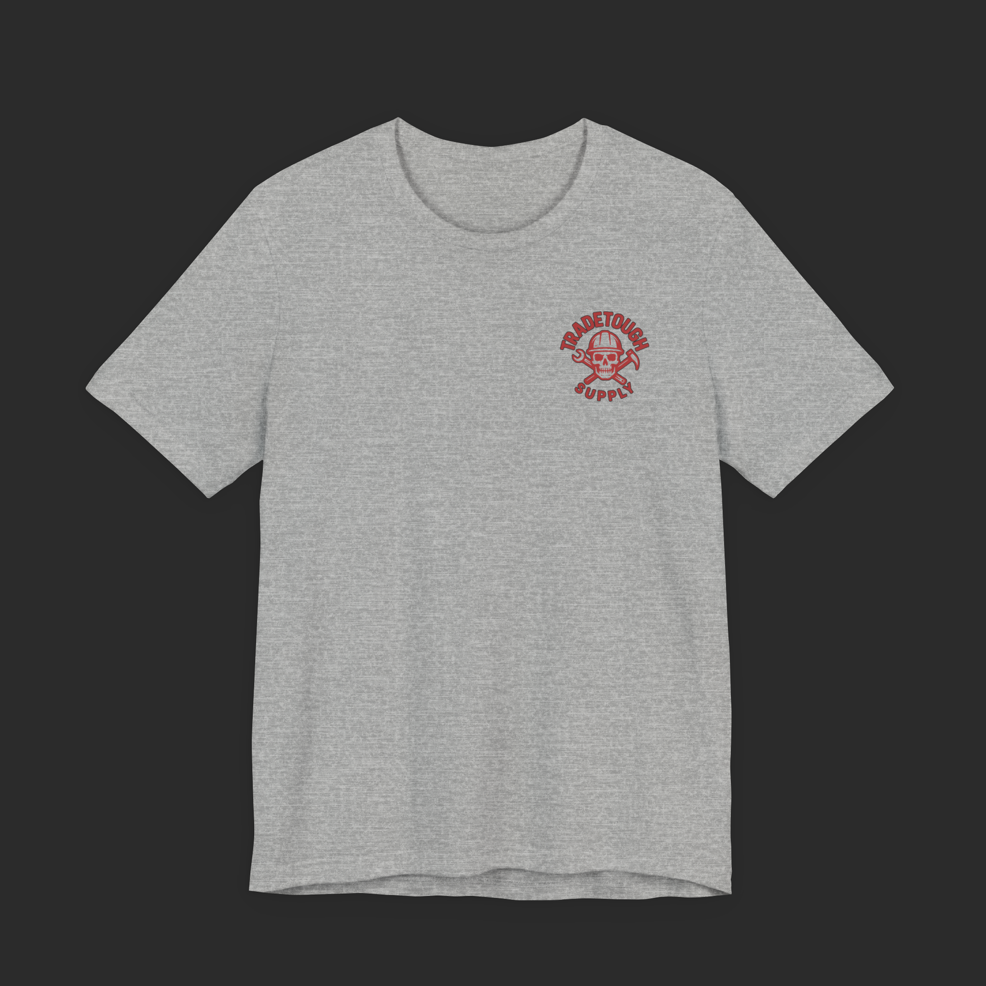 Light grey (athletic heather) shirt showing simple TradeTough logo on the front