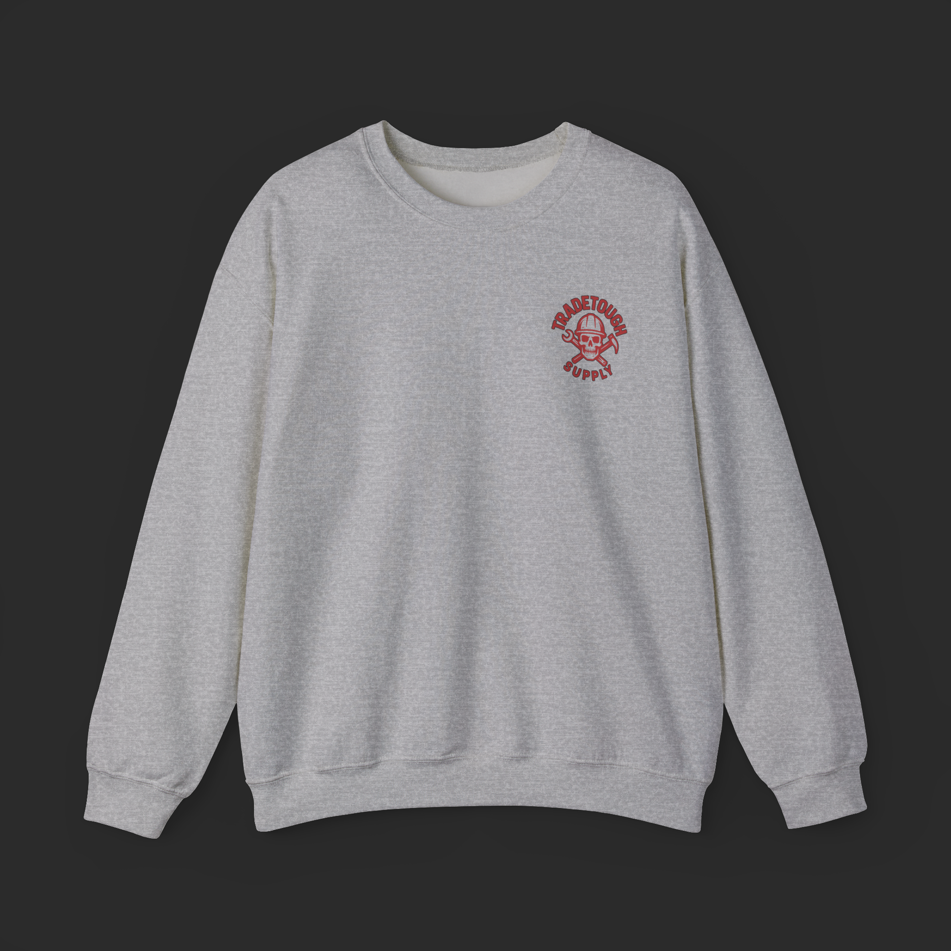 Sport grey sweatshirt in flat lay, chest logo centered left