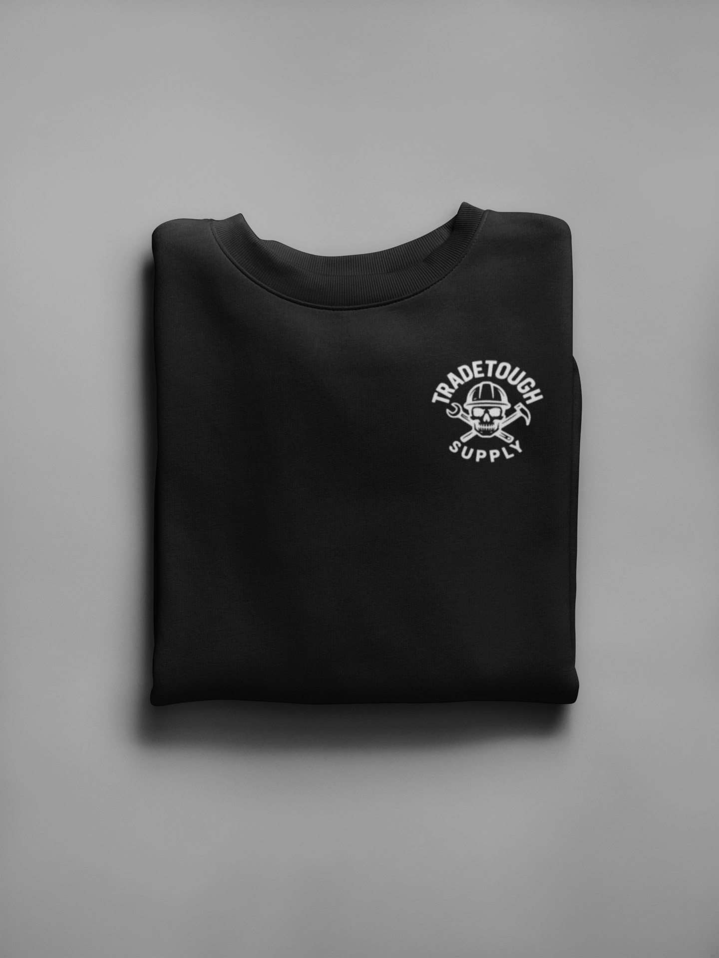 Front chest print of TradeTough logo with skull and crossed wrenches

