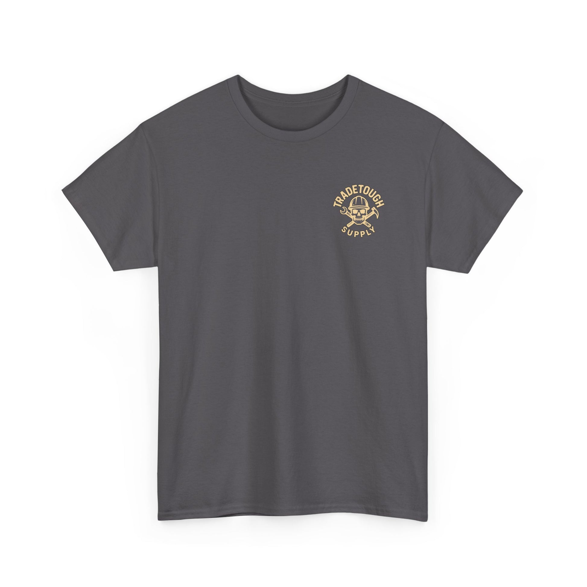 Close-up of welding tee graphic – skeleton with helmet and arc strike torch