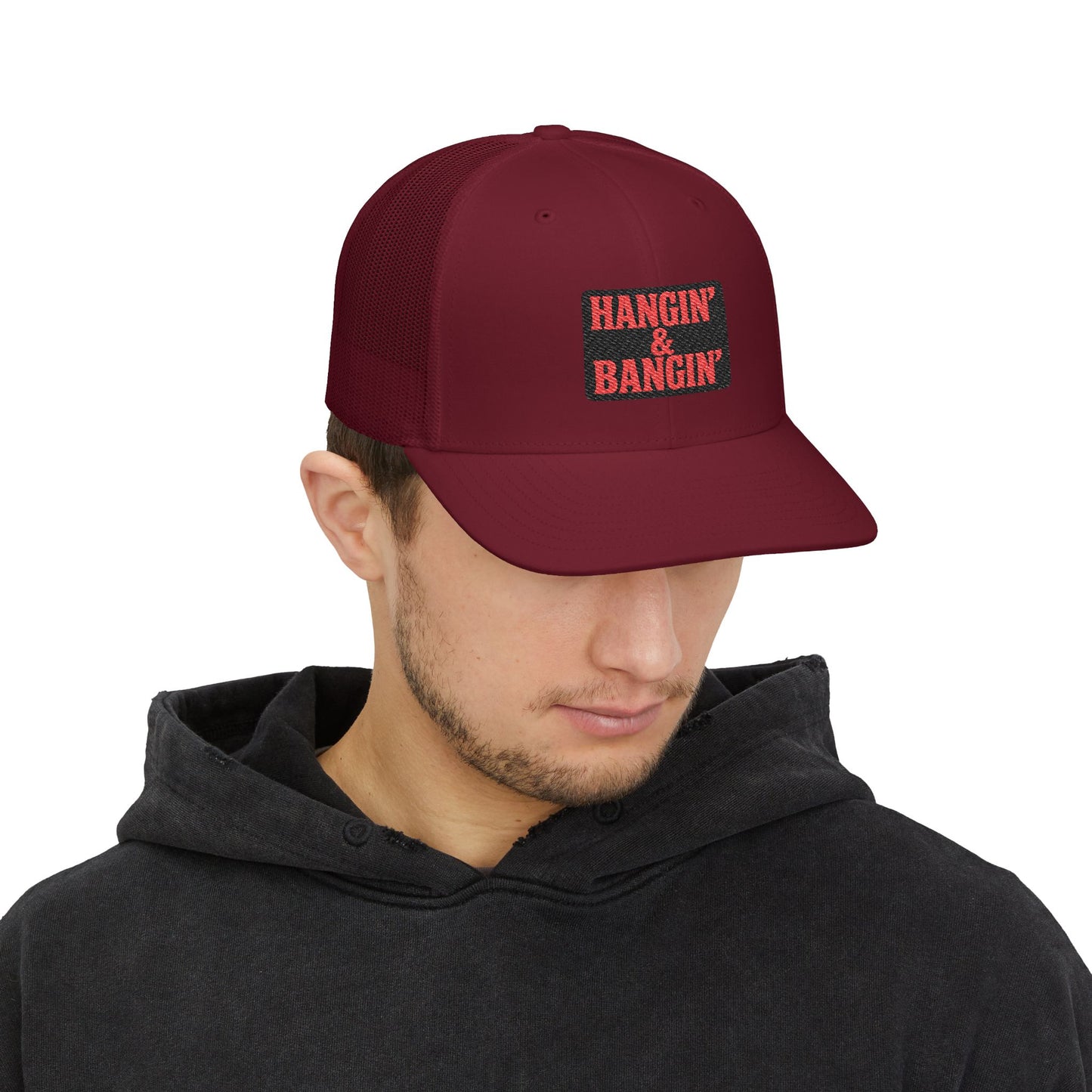 Tradesman snapback hat with structured front and mesh back – Hangin’ & Bangin’ embroidered cap for jobsite wear