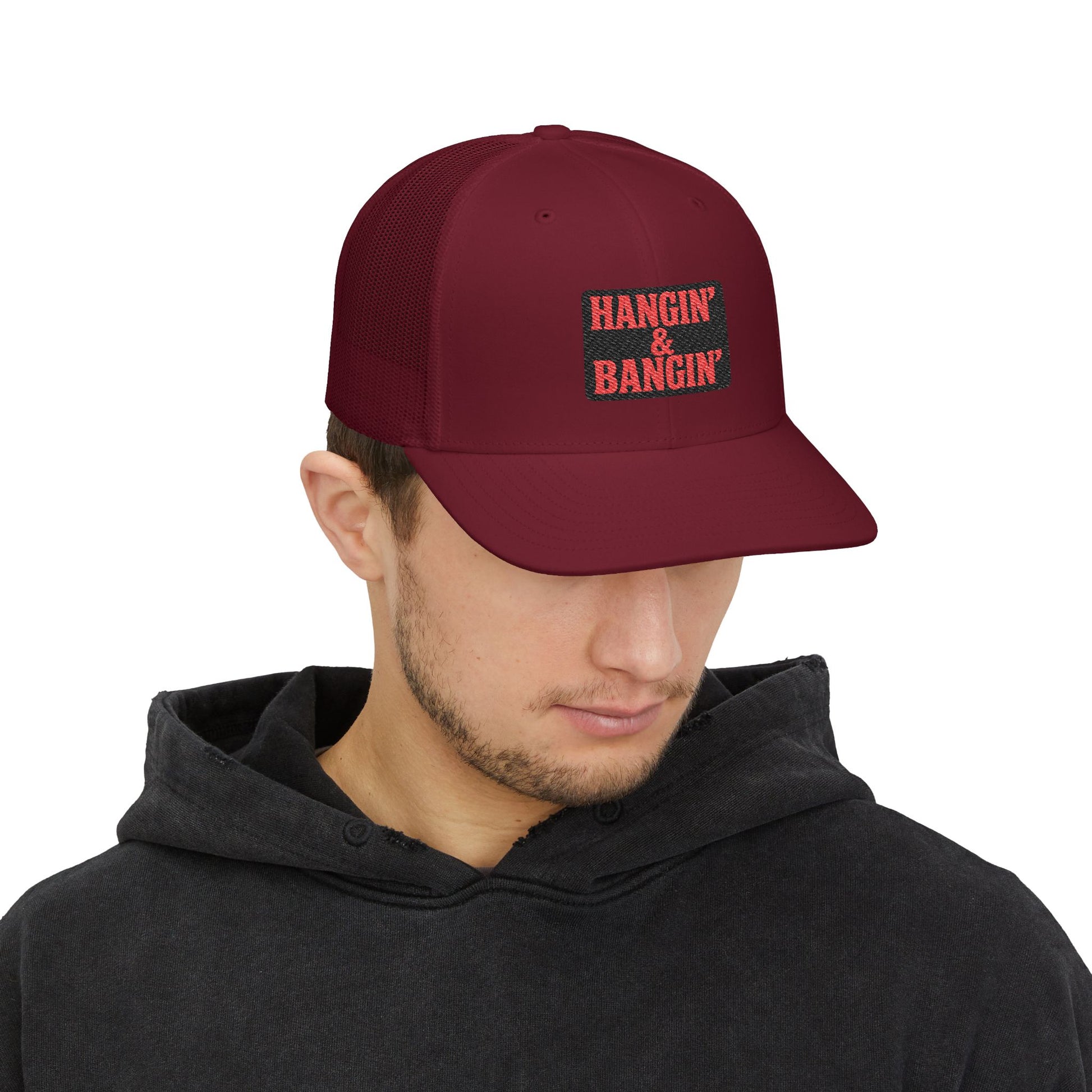Tradesman snapback hat with structured front and mesh back – Hangin’ & Bangin’ embroidered cap for jobsite wear