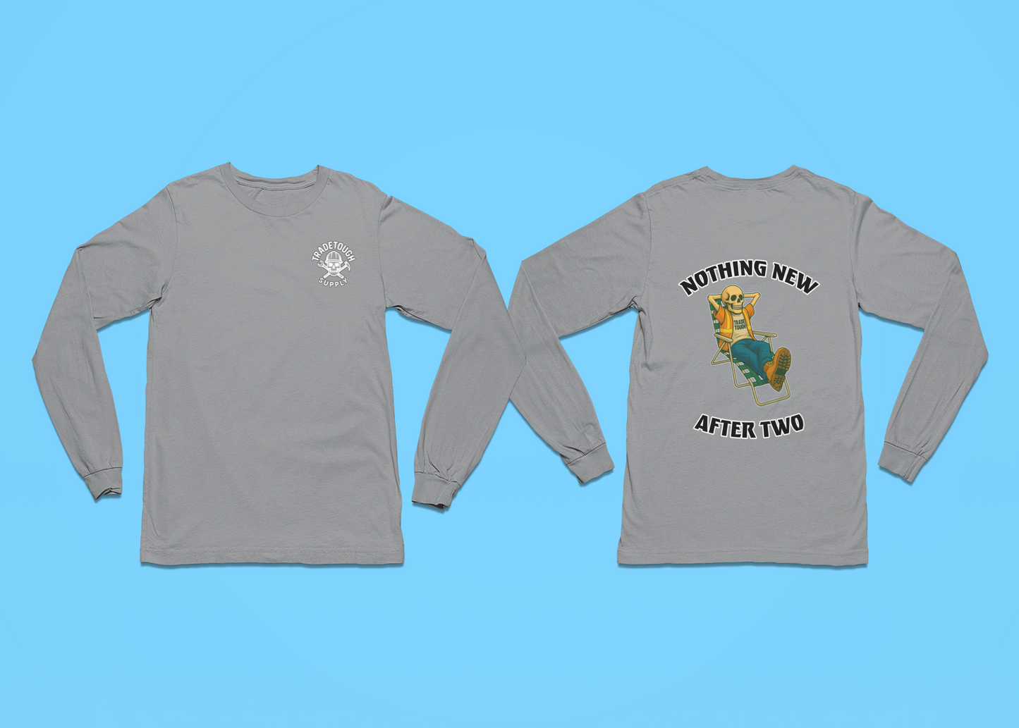 Skeleton graphic with vintage-style artwork showing a relaxed tradesman vibe

